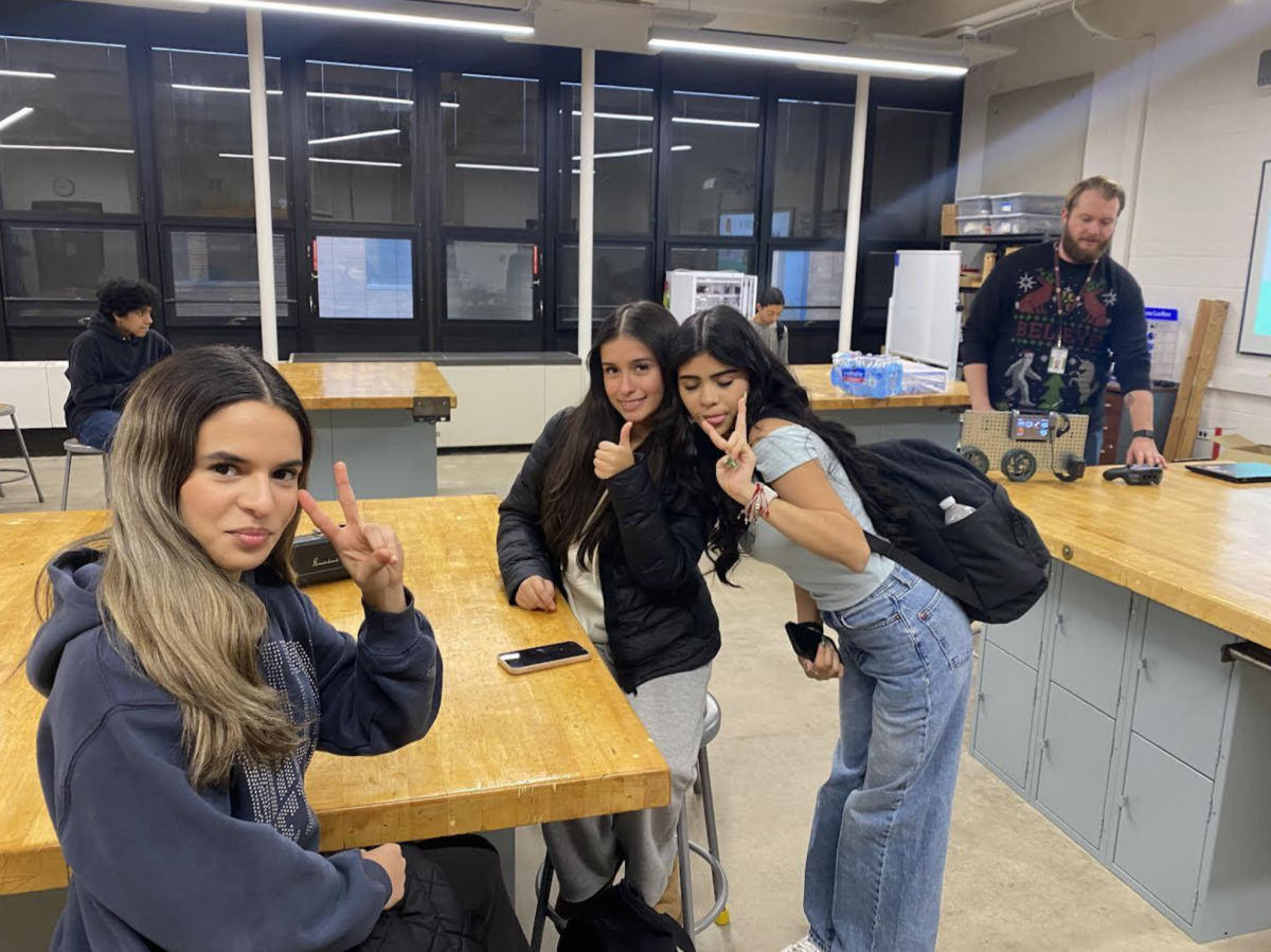 Neftali Rodriguez, Fernanda Zambrano, and Alani Lopez pose as they attend the first meeting of the Robotics Club on Tuesday, Dec. 10th. In this first-ever meeting, they discussed general information about Robotics and when the meetings will be held moving forward. Everyone is welcome to join the Robotics Club and learn about robots! If you are interested in joining or would like more information, please contact Mr. Young (ryoung@bhsd228.com) or Mr. Mack,  (dmack@bhsd228.com).
